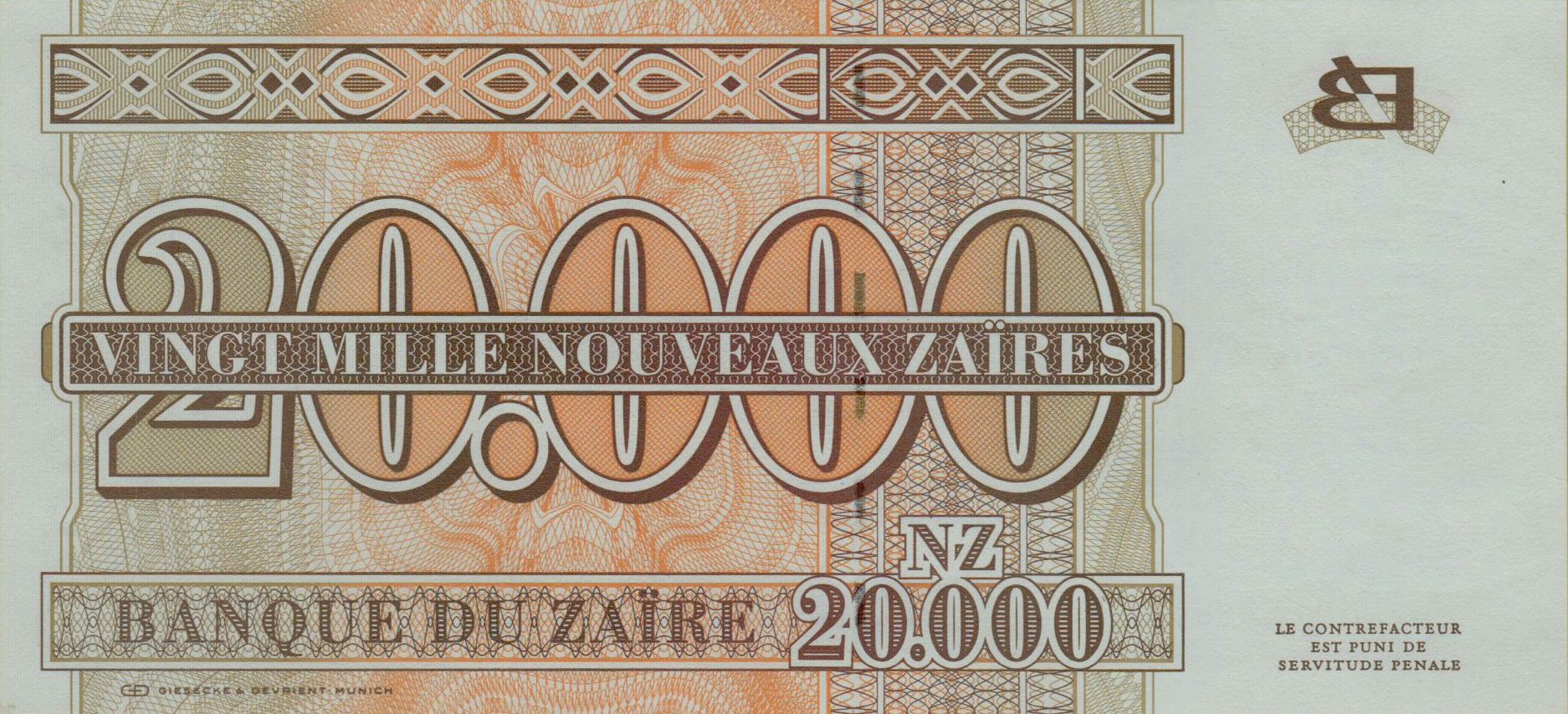 Zaire 20000 1996 UNC P-72